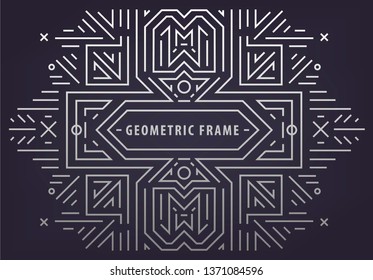 Vector abstract monogram geometric frame, vintage linear silver background. Art deco border. Trendy cover, graphic poster, gatsby brochure, design, packaging and branding. Geometric shape