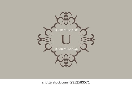 Vector abstract monogram with letter U. Refined linear style in brown colors for beauty, jewelry and fashion concept. Universal premium logo, emblem