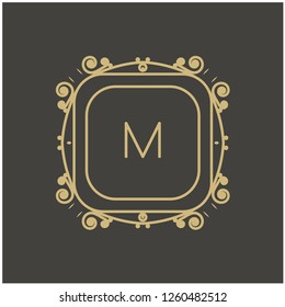 Vector abstract monogram and logo design template. Trendy linear style in golden colors - beauty, jewelry and fashion concept. Vector ornament