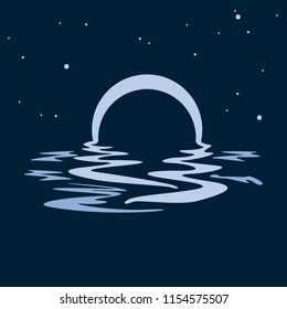 Vector abstract moon reflecting on the sea