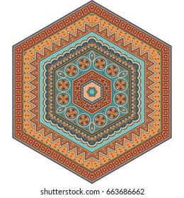 Vector abstract mosaic ethnic mandala hexahedron figure