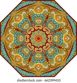 Vector abstract mosaic hand drawn mandala octahedron figure