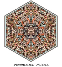Vector abstract mosaic hand drawn mandala octahedron figure