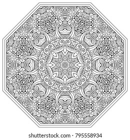Vector abstract mosaic hand drawn mandala octahedron figure