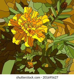 Vector abstract mosaic with large cells of brightly yellow marigold.