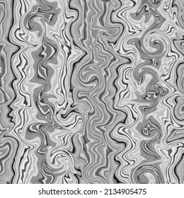 Vector, Abstract, Mosaic Pattern of Black and White Gradient Curls and Curvilinear Divisions