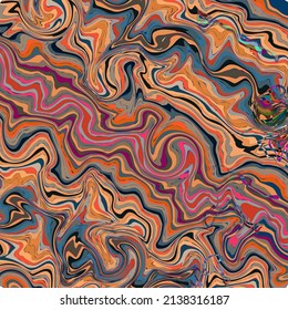 Vector, Abstract, Mosaic Pattern of Multi-Colored Curls and Curvilinear Shapes in Dark Colorful Colors