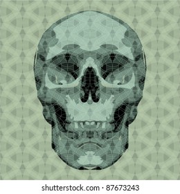 Vector abstract mosaic textured skull background.
