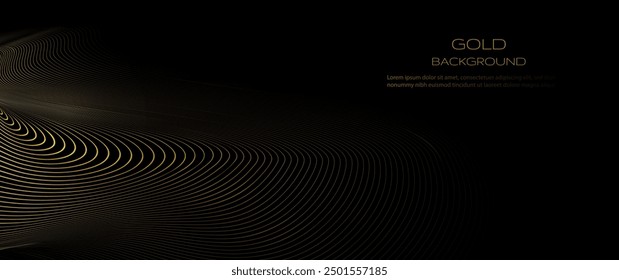 Vector abstract motion of curve lines, light shiny, glow effect. Illustration design. Bright gold wave, wavy line pattern. Element graphic design for technology banner template, wallpaper background