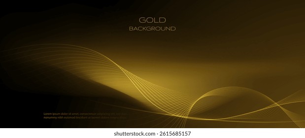 Vector abstract motion of curve lines, light shiny, glow effect. Illustration design. Bright gold wave, wavy line pattern. Element graphic design for technology banner template, wallpaper background