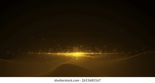Vector abstract motion of curve lines, light shiny, glow effect. Illustration design. Bright gold wave, wavy line pattern. Element graphic design for technology banner template, wallpaper background