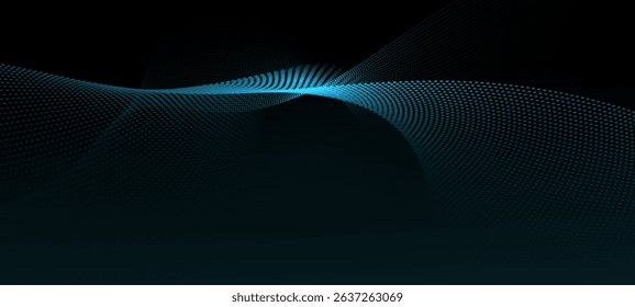 Vector abstract motion, smooth, soft blue wave line pattern, dot particle. Curve and fluid shape on black background. Illustration modern graphic design for luxury wallpaper, futuristic, technology