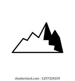 Vector abstract mountain rock black silhouette icon. Natural terrain element for graphic design. Landscape decoration object, symbol of climbing, extreme sports and adventure. Isolated illustration