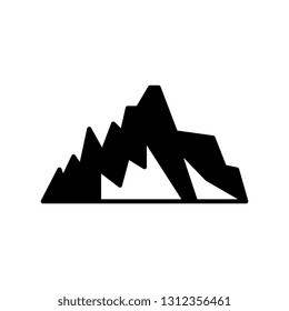 Vector abstract mountain rock black silhouette icon. Natural terrain element for graphic design. Landscape decoration object, symbol of climbing, extreme sports and adventure. Isolated illustration