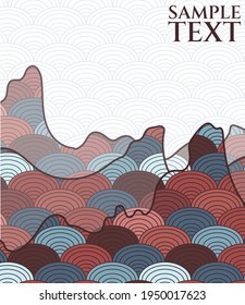 vector abstract mountain with stylized japanese pattern in orange and blue colours