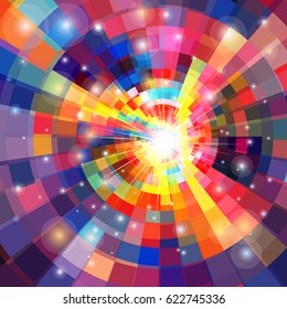 Vector abstract multicolored kaleidoscope with luminous elements