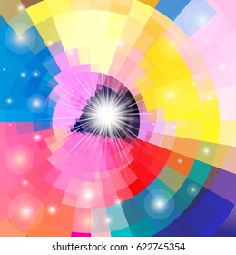 Vector abstract multicolored kaleidoscope with luminous elements
