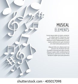 Vector abstract Music notes and lines. On white isolated background. Musical concept.