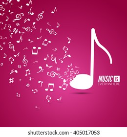 Vector Abstract Musical Background With Musica Notes. Melody Classical Decoration With Key. Musical Notes Isolated