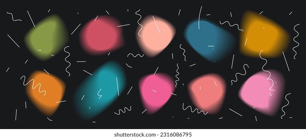 Vector abstract muted color palette elements set. Collection of colorful gradient transitions. Soft liquid blurred blots, splashes, spots.Collage banner template. Packaging design elements pack