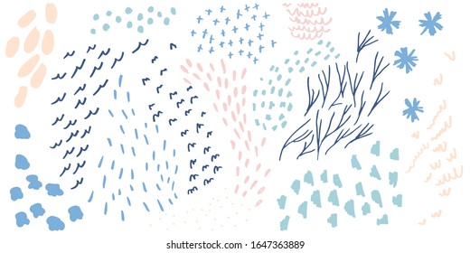 Fondo natural abstracto vectorial con doodles, flores, hojas, cruces, puntos y garabatos. Patrón romántico , dibujado a mano con plumas de punta de fieltro para invitaciones, afiches, postales de diseño o página web