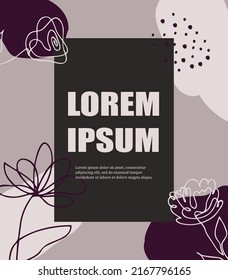 Vector abstract nature background on purple color suitable for banner, poster, flyer, social media post or stories template, campaign, invitation, cover, etc. Modern organic shapes with copy space.