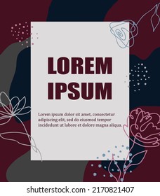 Vector abstract nature background on solid color suitable for banner, poster, flyer, social media post or stories template, campaign, invitation, cover, etc. Modern organic shapes with copy space