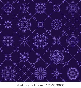 Vector abstract nature decorative elements seamless pattern. Grid background
