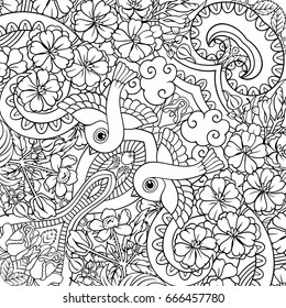 Vector abstract nature line art hand drawn background