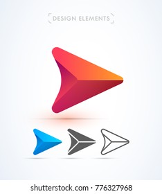 Vector abstract navigation arrow map logo elements. Origami, material design, flat, line style. Travel icon set