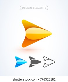 Vector abstract navigation arrow map logo elements. Origami, material design, flat, line style. Travel icon set