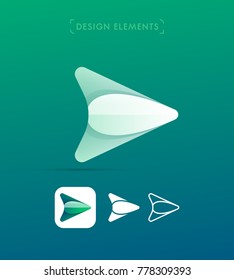 Vector abstract navigation arrow map logo elements. Origami, material design, flat, line style. Travel icon set