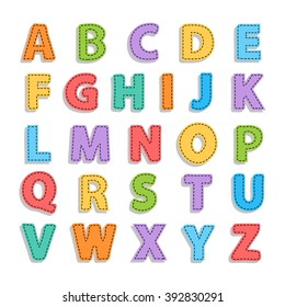 Vector abstract needled alphabet.Alphabet needled seams.Vector alphabet with seam.Alphabet isolated on white.Vector Alphabet needled seams.Color Alphabet.Vector font isolated .Vector Type.Hand drawn 