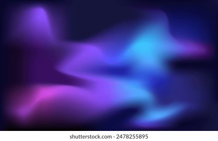 Vector of abstract neon color light glow on dark black background. Fluid Blurred Gradient backdrop for poster, brochure, advertising, invitation Card, music Festival, futuristic background.