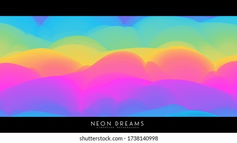 Vector abstract Neon Dreams background. Trendy cyberpunk holographic fluid colorful waves backdrop. Iridescent pastel liquid texture for creative cover, poster, card, designs.