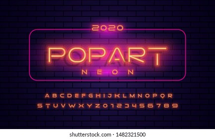 Vector of abstract neon font and alphabet