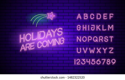 Vector of abstract neon font and alphabet