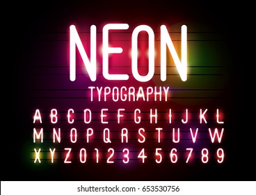 Vector Of Abstract Neon Font And Alphabet