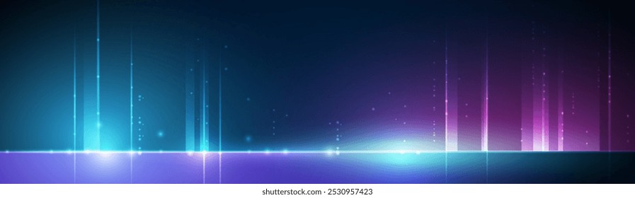 Vector abstract neon light, pattern line and space. Purple, blue, green and gradient color background. Illustration graphic design for banner, wallpaper background. Energy digital technology concept
