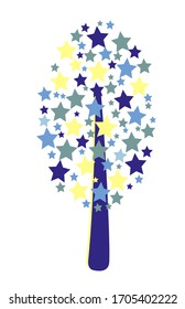 Vector abstract neon tree from different stars. Game UI flat. Beautiful stylized illustration for logo design, poster, 2D games or postcards. Isolated stock illustration on white background