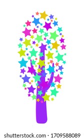 Vector abstract neon tree from different stars. Game UI flat. Beautiful stylized illustration for logo design, poster, 2D games or postcards. Isolated stock illustration on white background