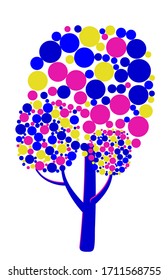 Vector abstract neon tree from different bubbles. Game UI flat. Beautiful stylized illustration for logo design, poster, 2D games or postcards. Isolated stock illustration on white background