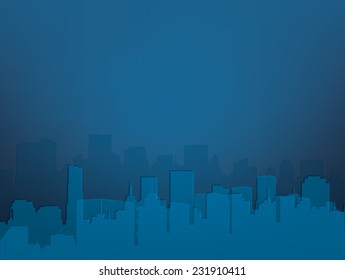 Vector abstract night city background in blue colors.