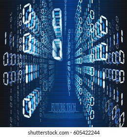 Vector abstract number matrix cyberspace background, future tech