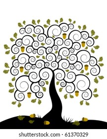 vector abstract oak tree on white background