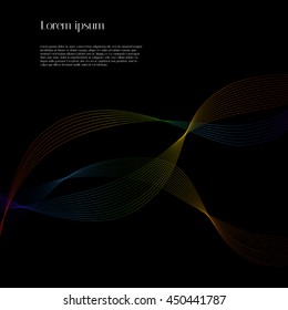 Vector abstract oblique rainbow waves on a black background with example text