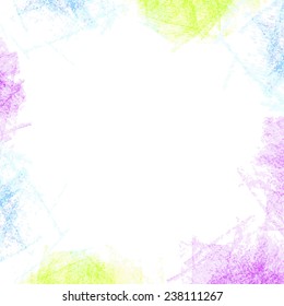 Vector abstract oil pastel hand drawn grunge background with splashes of blue, purple and green color with spare space for text in the middle design element
