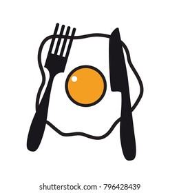 Vector abstract omelette of egg and yolk with cutlery