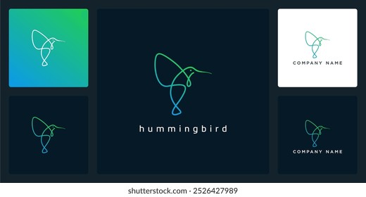 Vector abstract of one line hummingbird logo and icon template, can be used in various media easily, editable