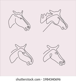 Vector abstract one-line sketches of horses